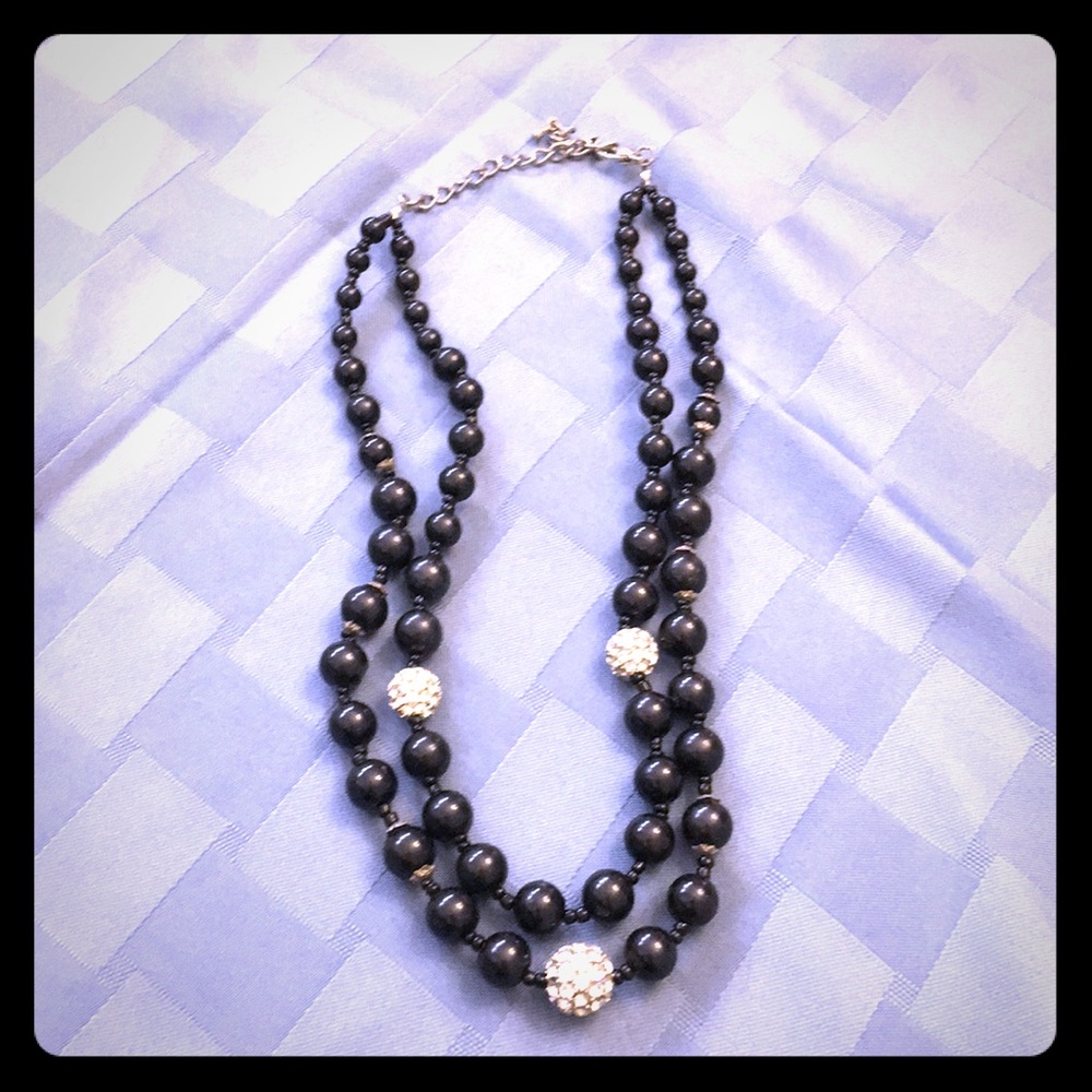 Black & crystal 2 strand necklace
